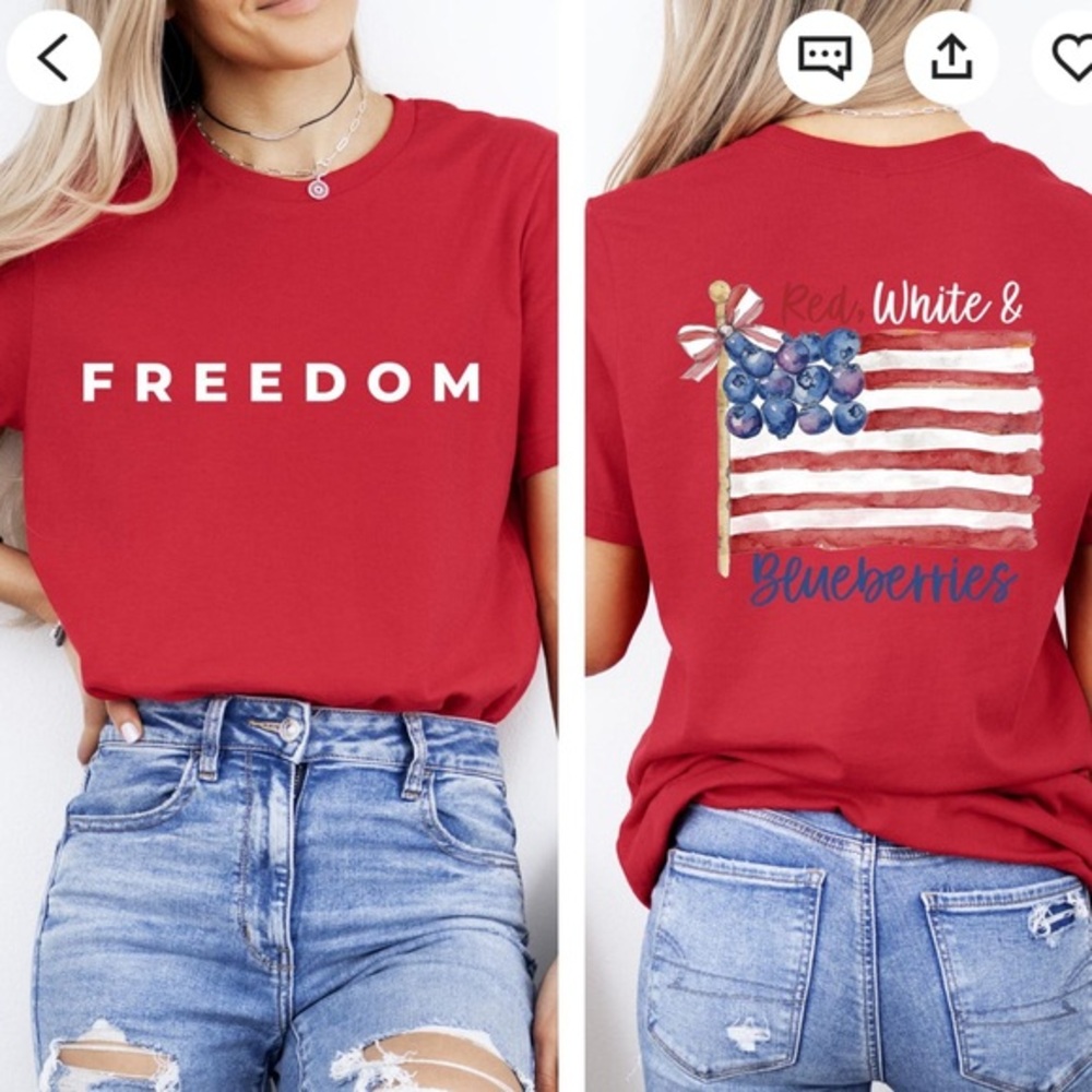Red White & Blueberries sz L deep red 100% Cotton short sleeve crew neck T-shirt